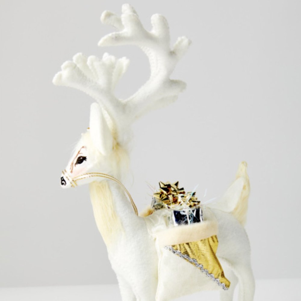 Christmas Annalee White Cream Reindeer Elegant Gold Holiday Cloth Figure 11" NEW